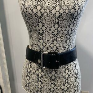 Vince Camuto Black Leather Belt with Silver Buckle NWOT